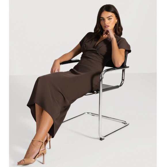 JAKI Made in Italy Juliette V Neck Dress  Espresso Brown Size XL NWT - Picture 1 of 13